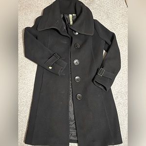 Soia & Kyo Black Shawl Collar Black Wool Coat Buckle Detail Sz S